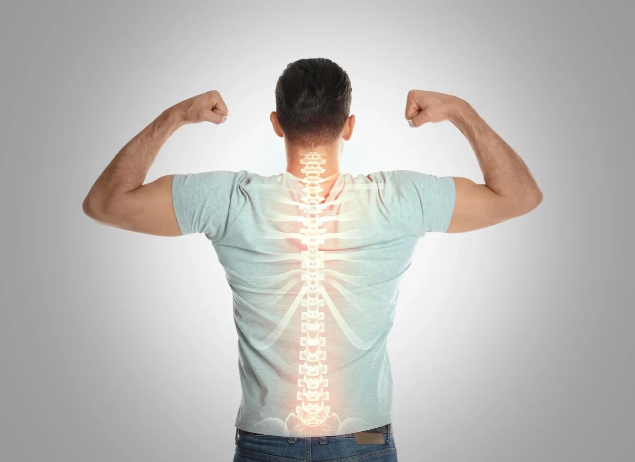 chiropractic patient transparent shirt spine view